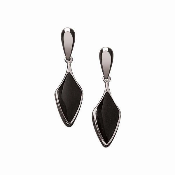 Sterling Silver Whitby Jet Kite Shaped Drop Earrings