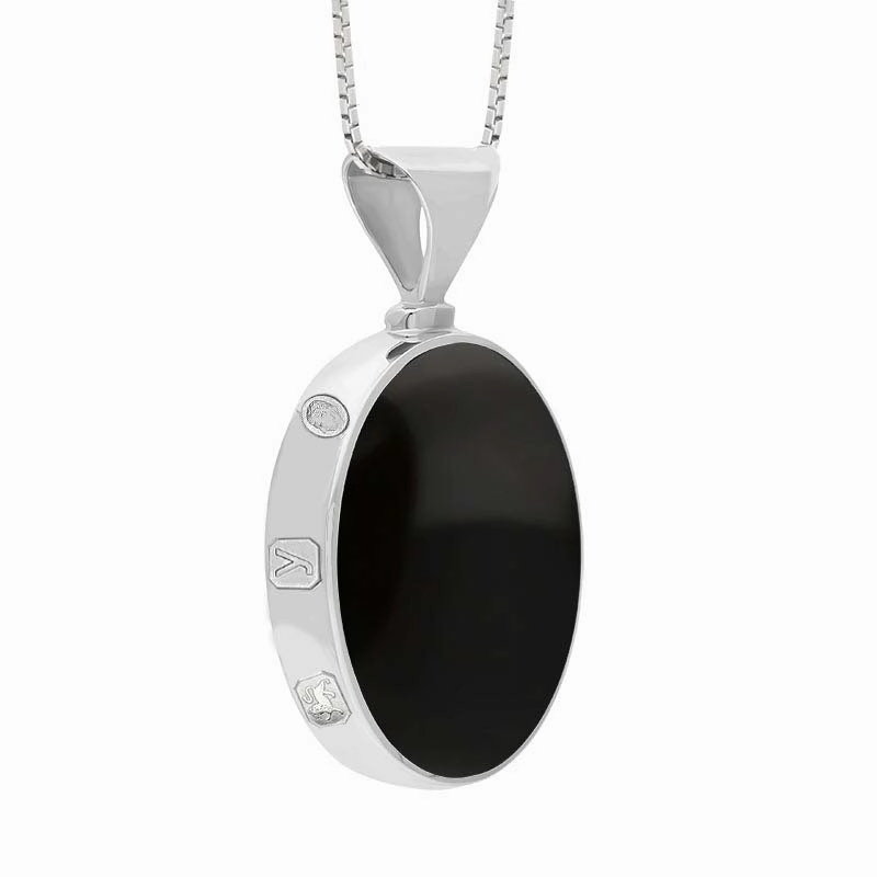 Sterling Silver Whitby Jet Lapis King's Coronation Hallmark Double Sided Oval Necklace D