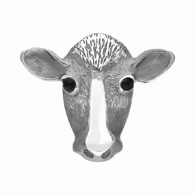 Sterling Silver Whitby Jet Large Cow Bar Brooch