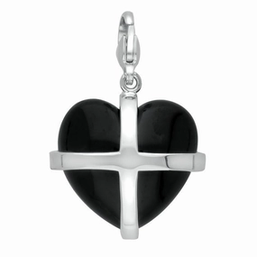 Sterling Silver Whitby Jet Large Cross Heart Charm