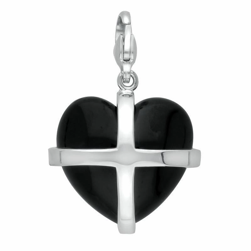 Sterling Silver Whitby Jet Large Cross Heart Charm