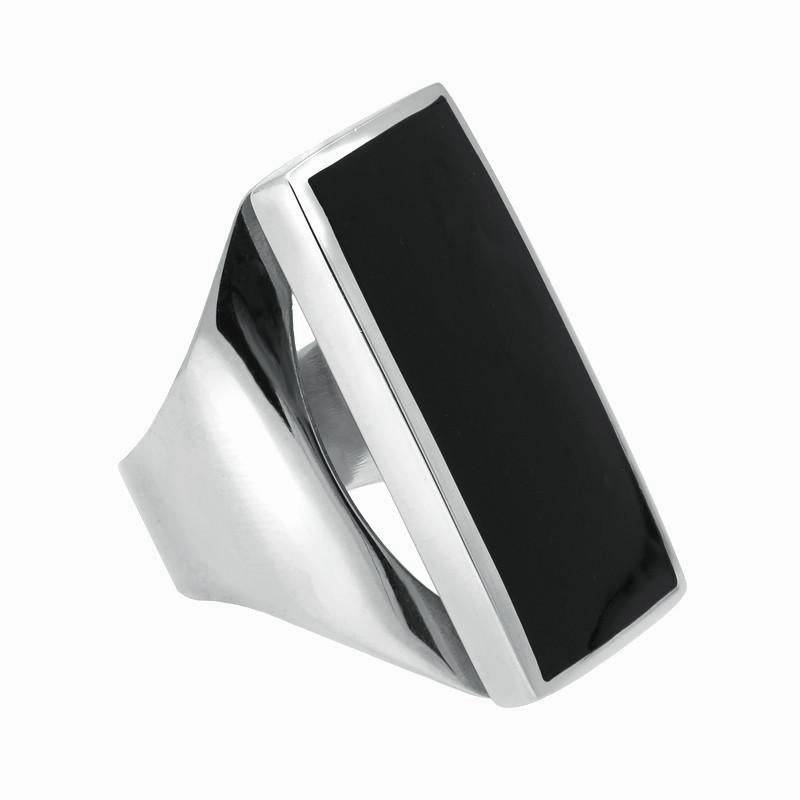 Sterling Silver Whitby Jet Large Oblong Ring