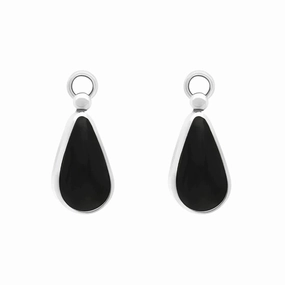 Sterling Silver Whitby Jet Large Pear Drop Earrings