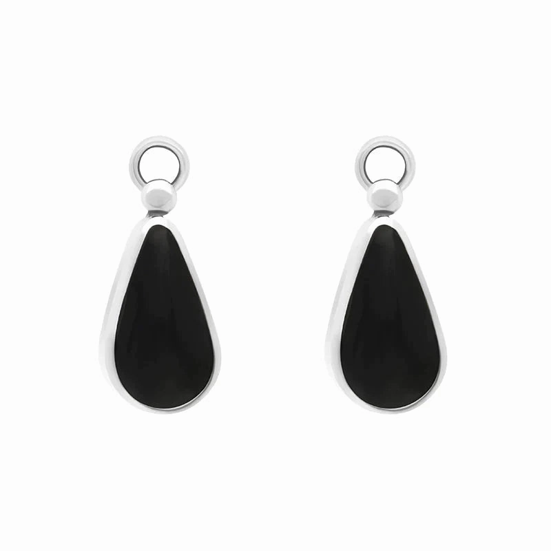Sterling Silver Whitby Jet Large Pear Drop Earrings