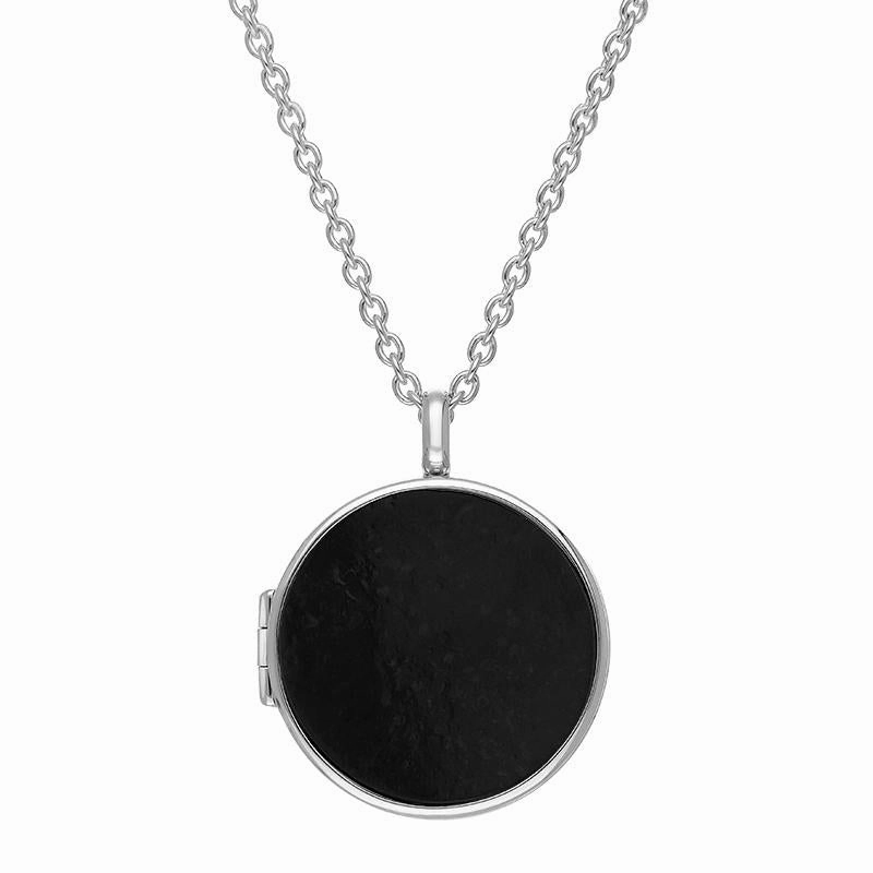 Sterling Silver Whitby Jet Large Round Locket
