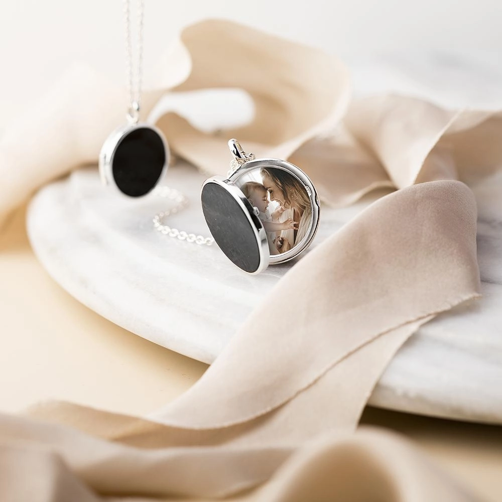 Sterling Silver Whitby Jet Large Round Locket