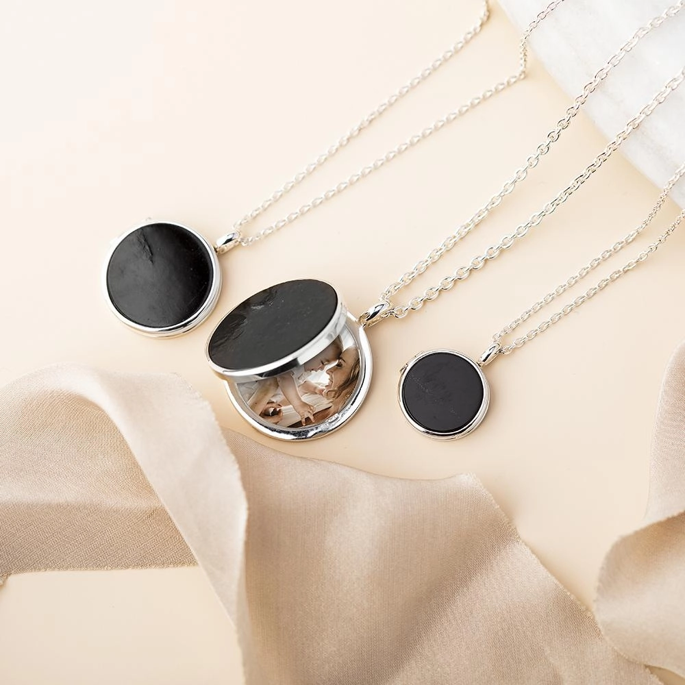 Sterling Silver Whitby Jet Large Round Locket