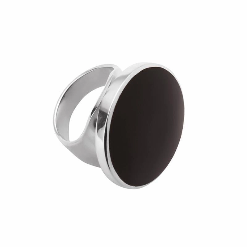 Sterling Silver Whitby Jet Large Round Ring