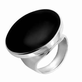 Sterling Silver Whitby Jet Large Round Ring
