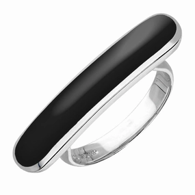 Sterling Silver Whitby Jet Lineaire Long Oval Ring