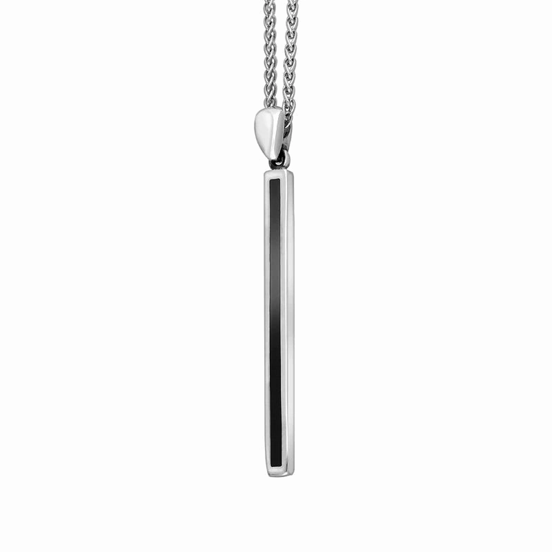 Sterling Silver Whitby Jet Long Slim Oblong Necklace