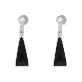 Sterling Silver Whitby Jet Long Triangle Clip On Drop Earrings