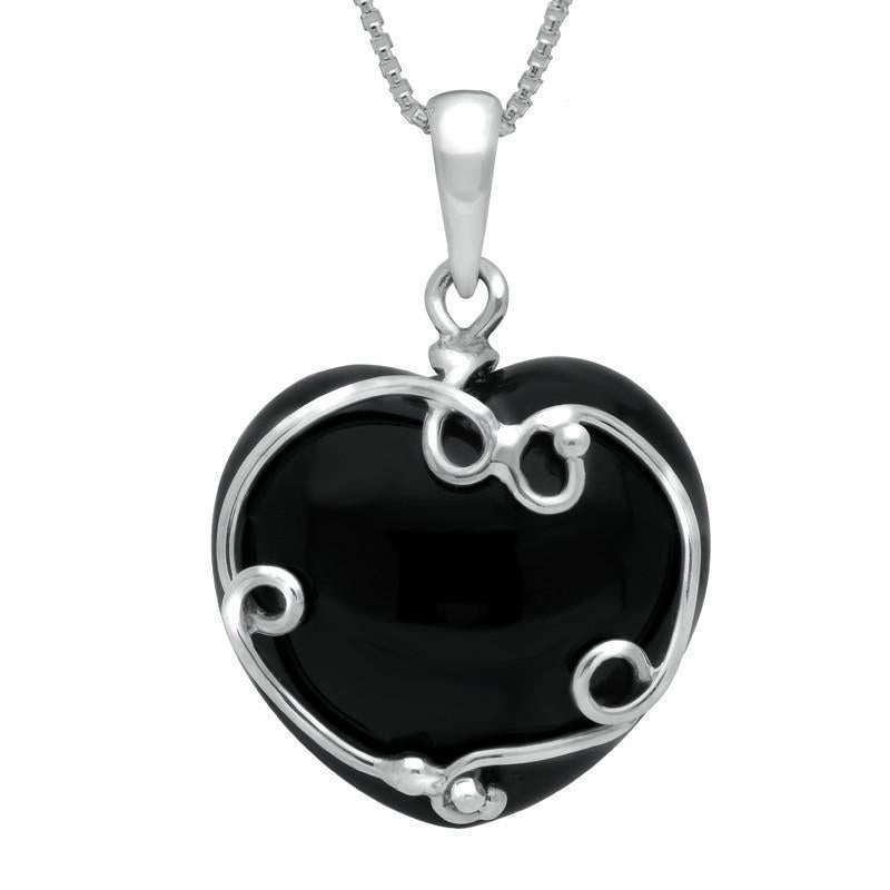 Sterling Silver Whitby Jet Looped Heart Necklace