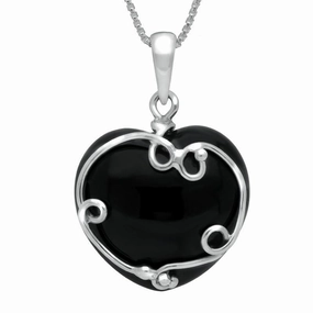 Sterling Silver Whitby Jet Looped Heart Necklace