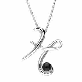 Sterling Silver Whitby Jet Love Letters Initial H Necklace