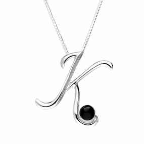 Sterling Silver Whitby Jet Love Letters Initial K Necklace