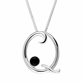 Sterling Silver Whitby Jet Love Letters Initial Q Necklace