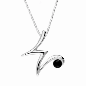 Sterling Silver Whitby Jet Love Letters Initial W Necklace