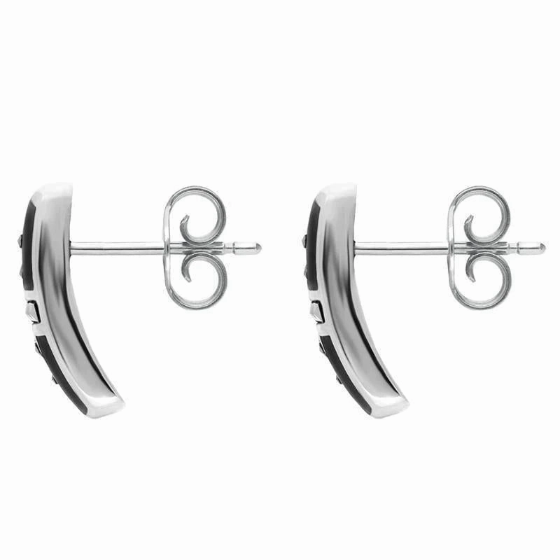 Sterling Silver Whitby Jet Marcasite Cross Barrel Stud Earrings