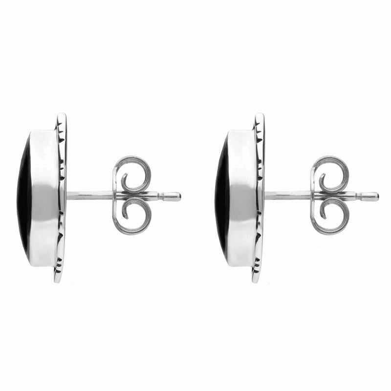 Sterling Silver Whitby Jet Marquise Beaded Edge Stud Earrings