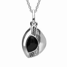 Sterling Silver Whitby Jet Marquise Beaded Line Necklace