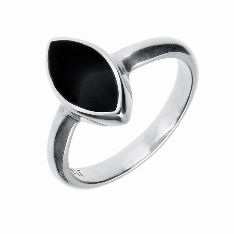 Sterling Silver Whitby Jet Marquise Four Piece Set