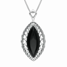 Sterling Silver Whitby Jet Marquise Pierced Necklace