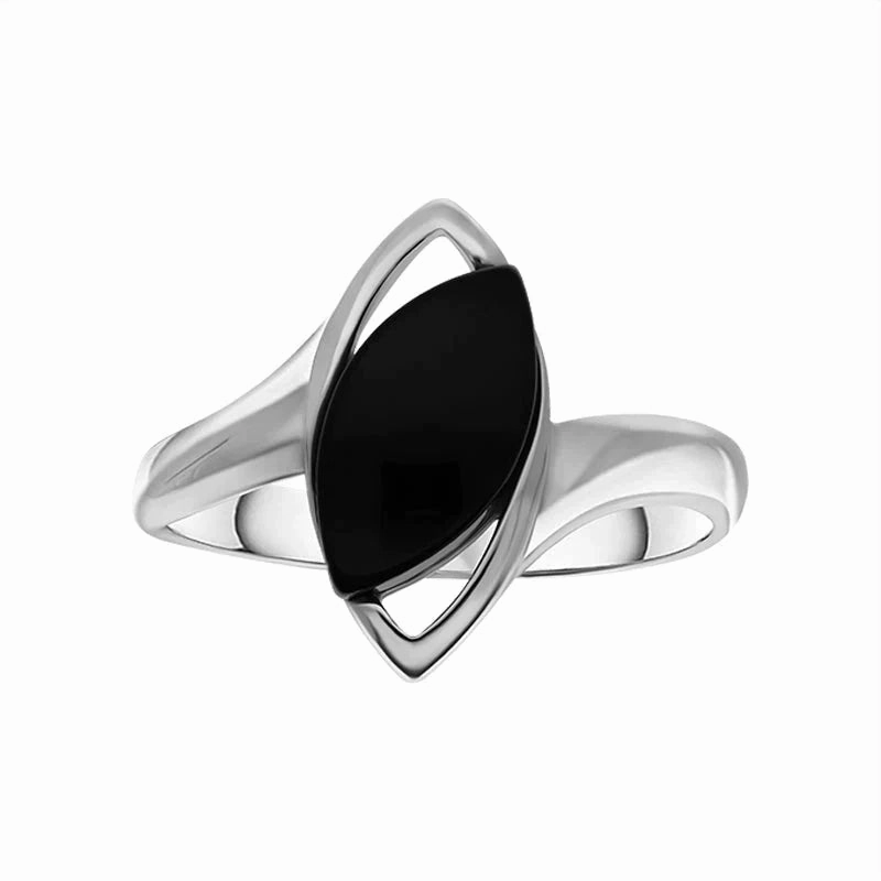 Sterling Silver Whitby Jet Marquise Ring