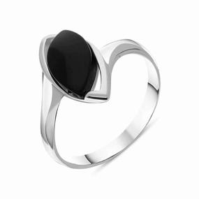 Sterling Silver Whitby Jet Marquise Ring