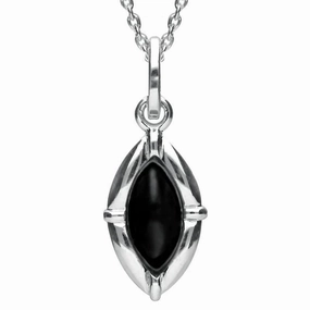 Sterling Silver Whitby Jet Marquise Shaped Necklace