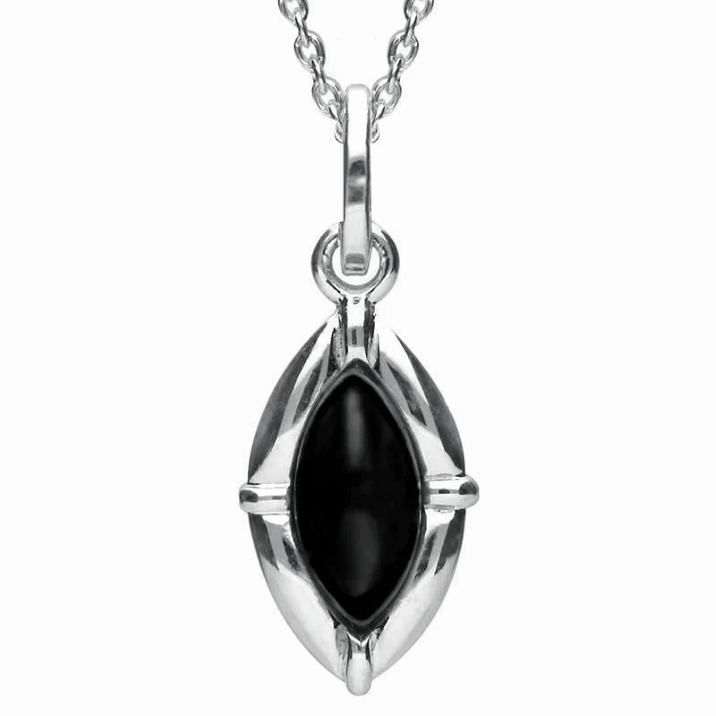 Sterling Silver Whitby Jet Marquise Shaped Necklace