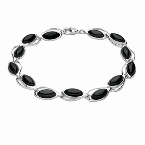 Sterling Silver Whitby Jet Marquise Thirteen Stone Bracelet