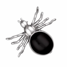 Sterling Silver Whitby Jet Medium Spider Brooch