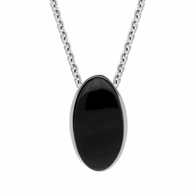 Sterling Silver Whitby Jet Monika Small Oval Necklace D