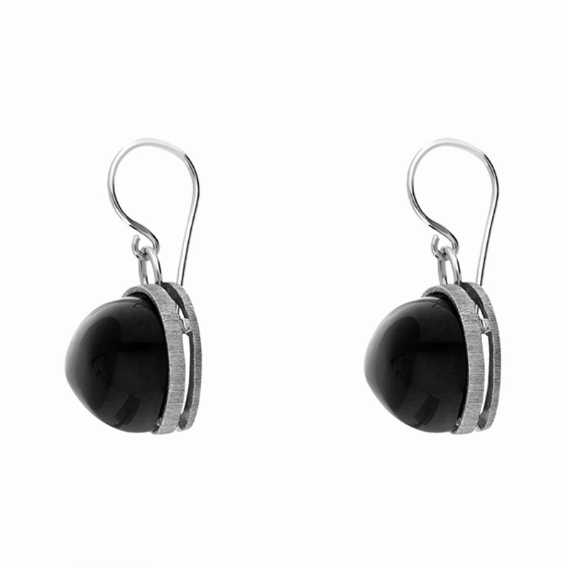 Sterling Silver Whitby Jet Monika Wide Pear Drop Earrings D