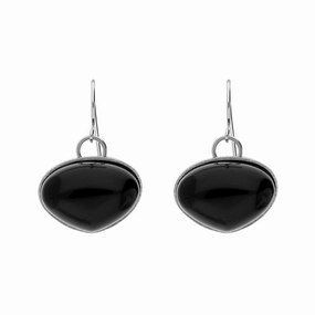 Sterling Silver Whitby Jet Monika Wide Pear Drop Earrings D