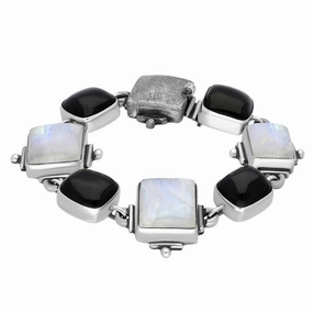 Sterling Silver Whitby Jet Moonstone Square Unique Bracelet