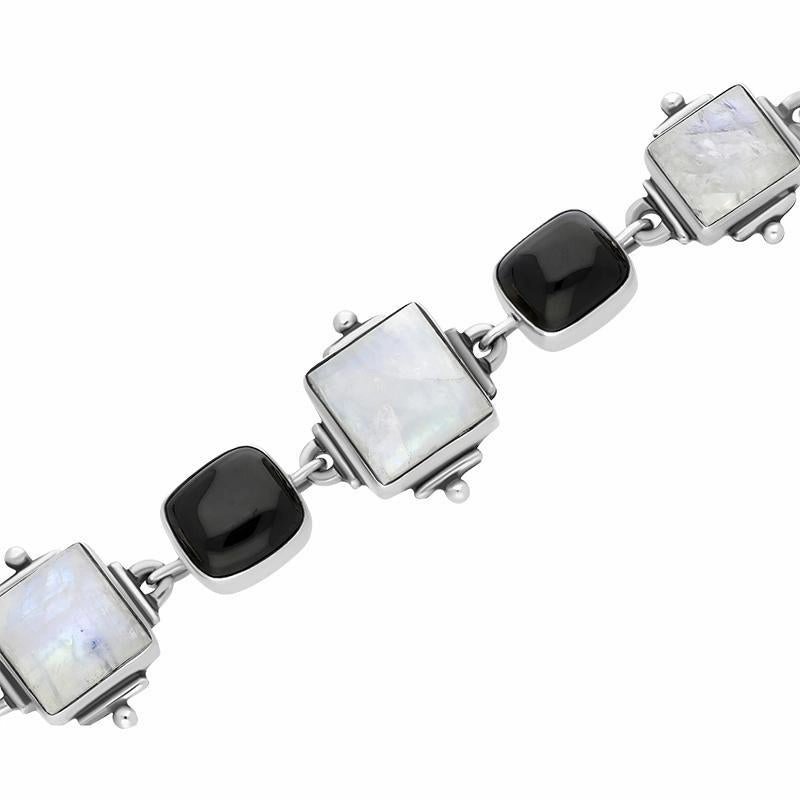 Sterling Silver Whitby Jet Moonstone Square Unique Bracelet