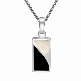 Sterling Silver Whitby Jet Mother of Pearl Two Tone Split Oblong Necklace