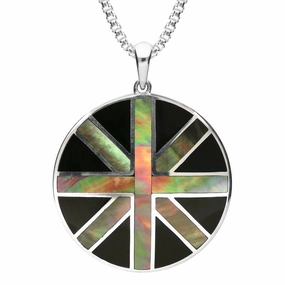 Sterling Silver Whitby Jet Mother of Pearl Union Jack Necklace