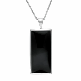 Sterling Silver Whitby Jet Oblong Large Necklace