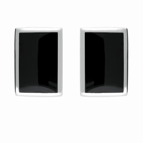 Sterling Silver Whitby Jet Oblong Stud Earrings