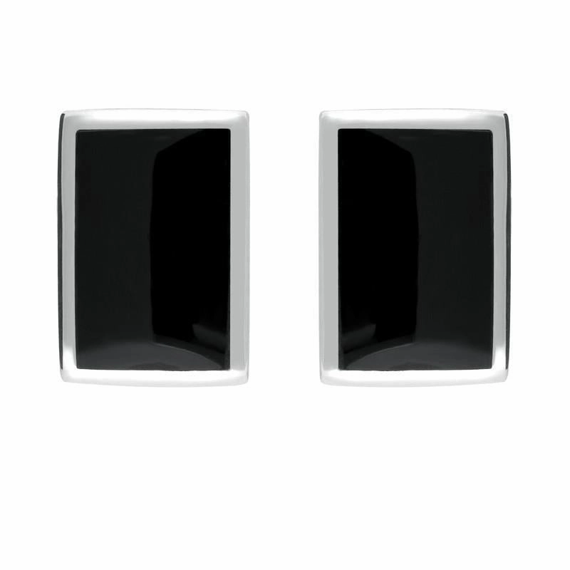 Sterling Silver Whitby Jet Oblong Stud Earrings