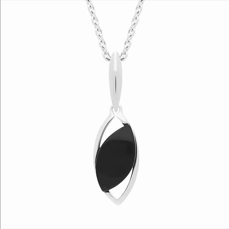 Sterling Silver Whitby Jet Offset Marquise Two Piece Set