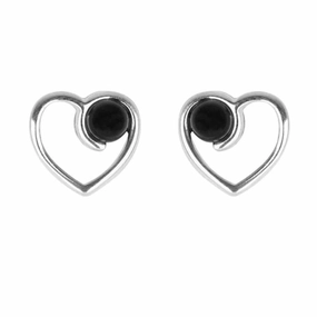 Sterling Silver Whitby Jet Open Heart Bead Stud Earrings