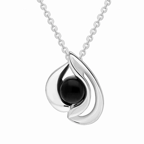 Sterling Silver Whitby Jet Open Sided Teardrop Pendant