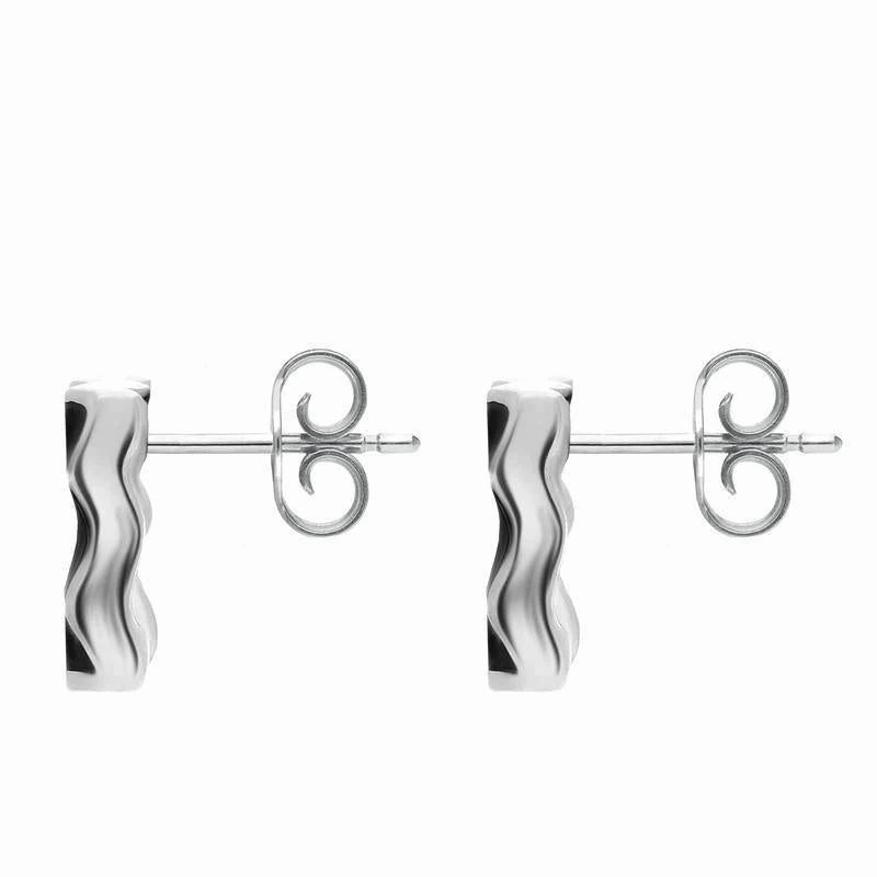 Sterling Silver Whitby Jet Open Wavy Square Stud Earrings D