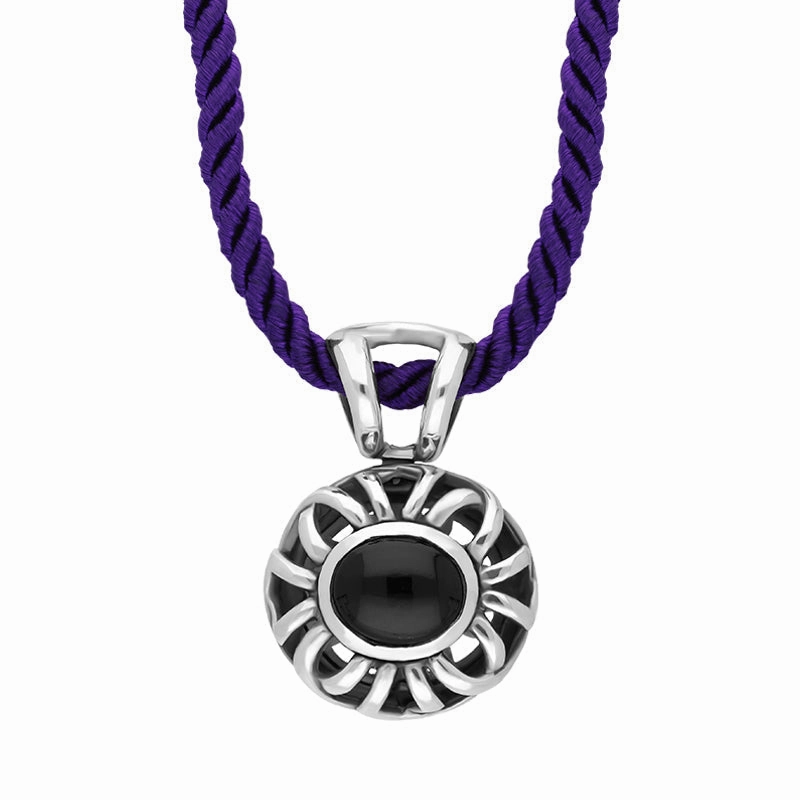 Sterling Silver Whitby Jet Openwork Corded Necklace D