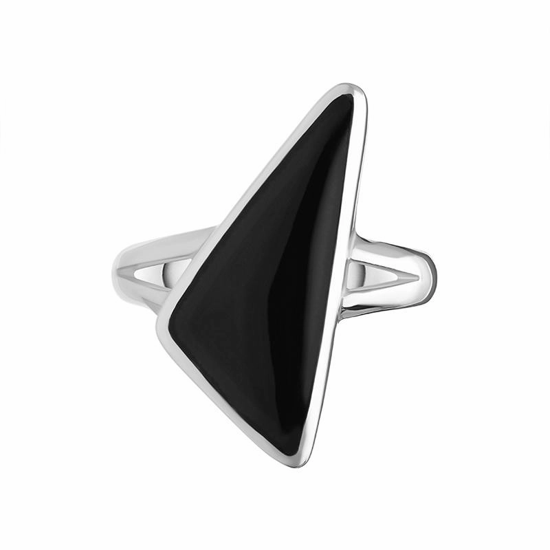 Sterling Silver Whitby Jet Organic Triangle Ring