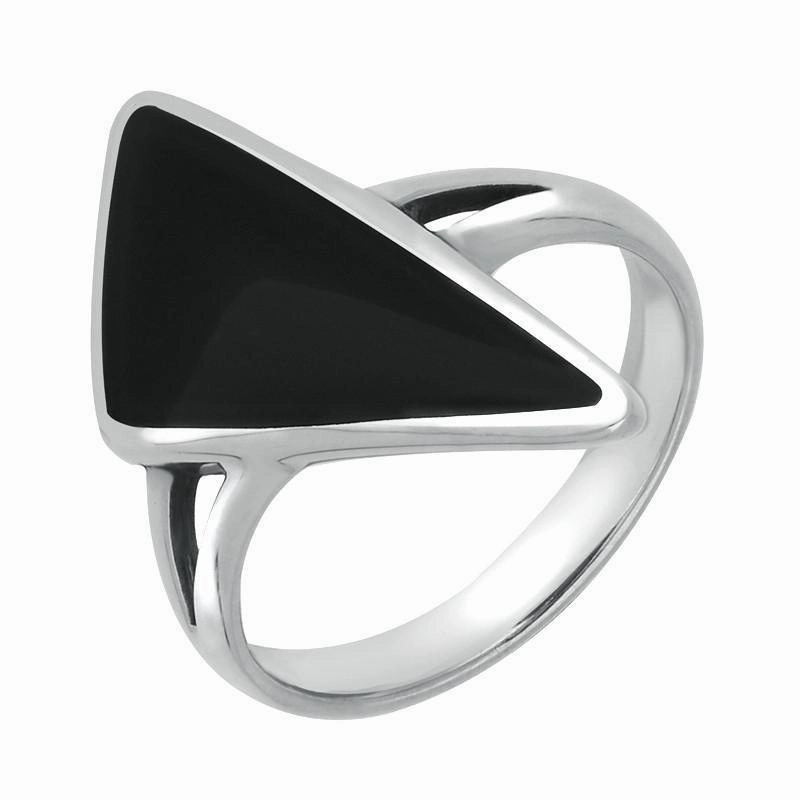 Sterling Silver Whitby Jet Organic Triangle Ring